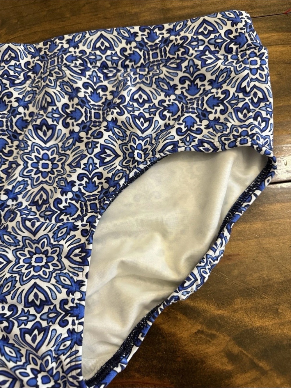 Lands' End Navy and White Floral Tile Bikini Bottoms - Picture 4 of 6